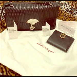 Authentic new black Ferragamo bag and wallet!